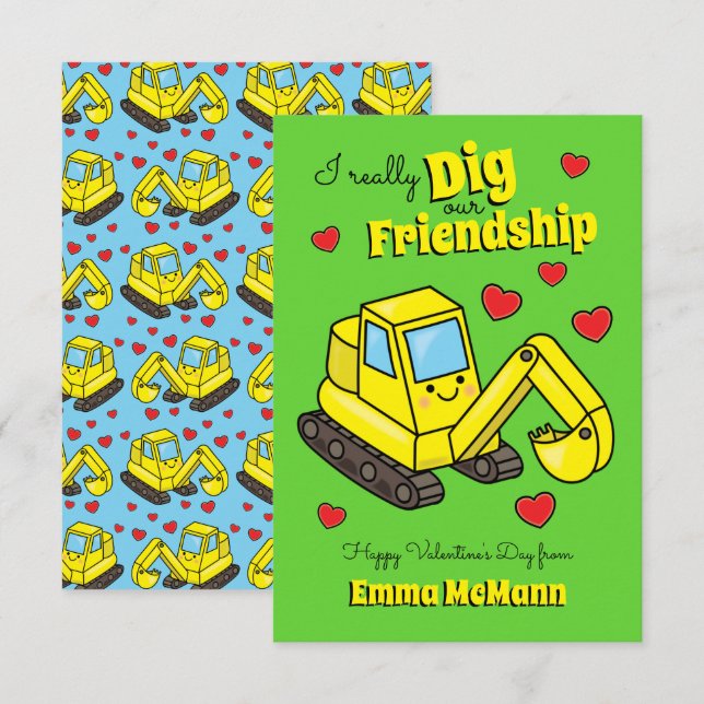 Carte De Remerciements Excavateur Construction Digger Classe Valentine (Devant / Derrière)