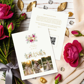 Carte De Remerciements Exquisite Wedding Gold Rings Floral TLW26