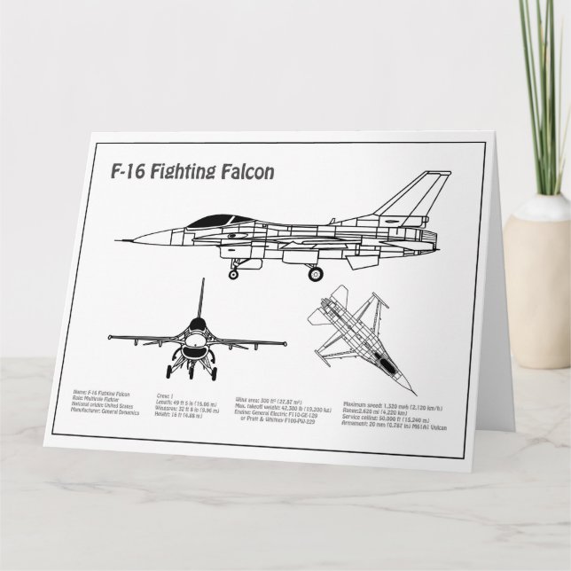 Carte De Remerciements F-16 Faucon de combat - Plan directeur de l'avion  (Devant)