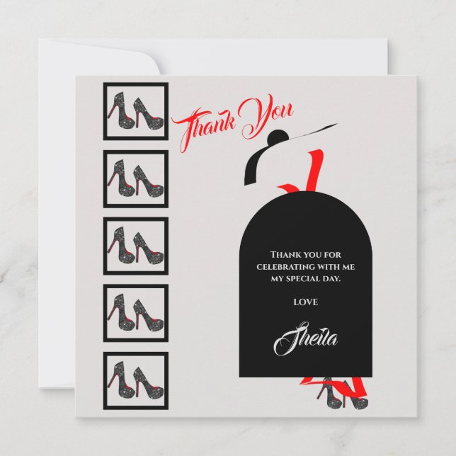 Carte De Remerciements Fab Silhouette Chaussures Glam Noir Anniversaire P (Devant)