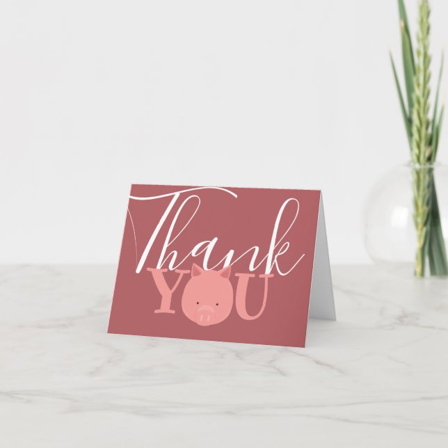 Carte de remerciements face de porc rose (Devant)
