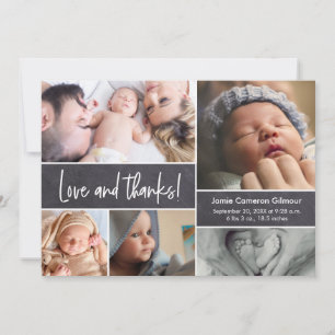 Carte De Remerciements Faire part de naissance avec texte "Love and Thank