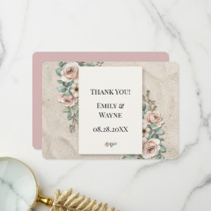 Carte De Remerciements Faire Sablé + Mariage Floral Vert Sauge Blanc