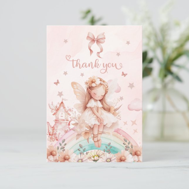 Carte De Remerciements Fairy Girl Magical Teapot Rainbow Photo Anniversai (Debout devant)