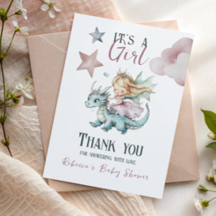 Carte De Remerciements Fairy Tale Rêveuse Dragon Rose Princesse Baby Show