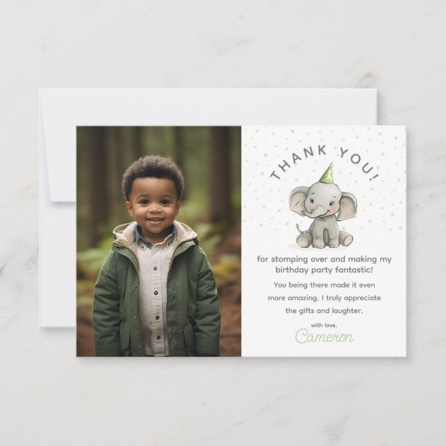 Carte De Remerciements Fais le fou, éléphant mignon, photo d'anniversaire (Devant)