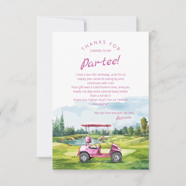 Carte De Remerciements Faisons la fête au golf Anniversaire Rose (Devant)