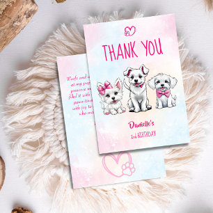 Carte De Remerciements Faisons pailty blanc rose pâle mignon chiots anniv