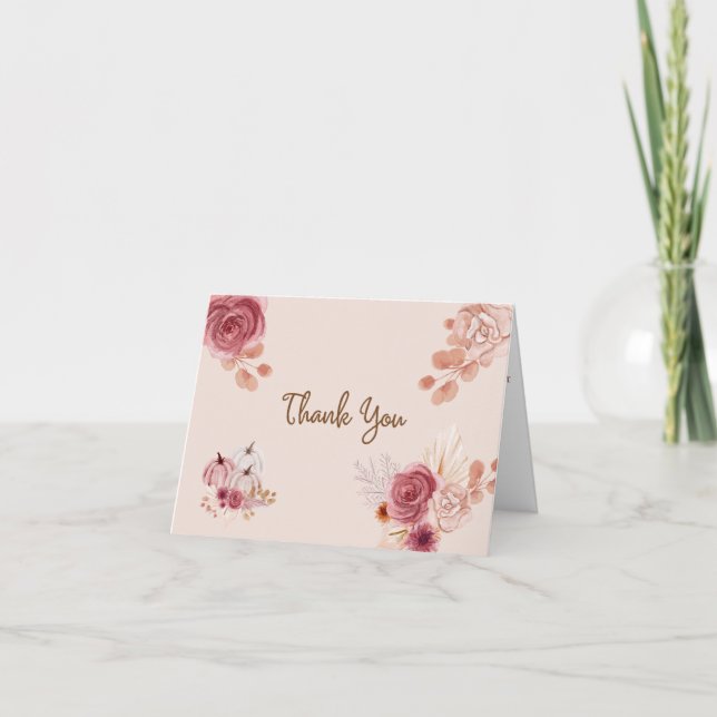 Carte De Remerciements Fall Boho Pink Pumpkin Baby Shower  (Devant)
