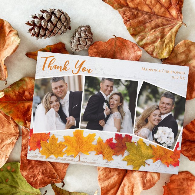 Carte De Remerciements Fall Leaf, photo de nouveau-né Thanksgiving Mariag (Créateur téléchargé)