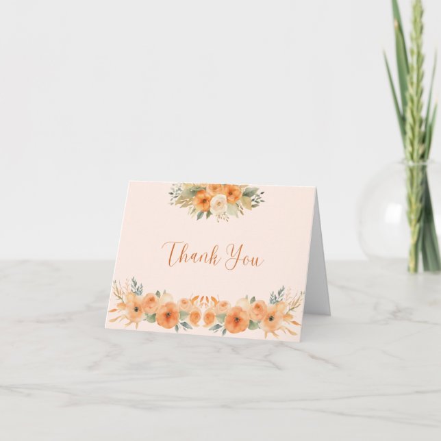 Carte De Remerciements Fall Orange Floral Baby Shower  (Devant)