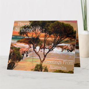 Carte De Remerciements Famille Kangaroo À La Peinture À L'Huile De Plage,