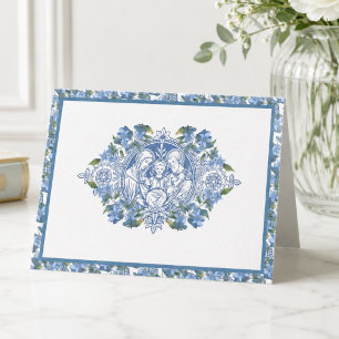 Carte De Remerciements Famille Sainte Florale Bleue Élégante