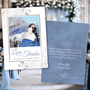 Carte De Remerciements Fancy Dusty Blue Love Thanks Photo & Note Mariage