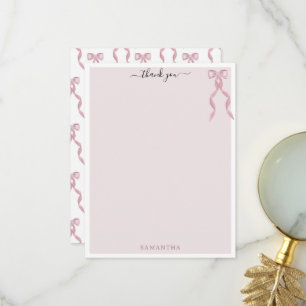 Carte De Remerciements Fancy Pink Bow thème Girls Stationery personnalisé
