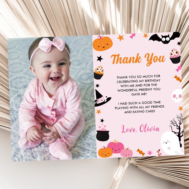Carte De Remerciements Fantôme Halloween Anniversaire Pink Photo (Créateur téléchargé)