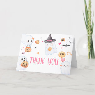 Carte De Remerciements Fantôme rose Halloween Petit Baby shower Boo