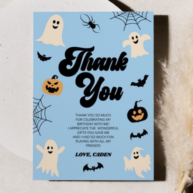 Carte De Remerciements Fantômes Éffrayants bleus Halloween fête d'anniver (Créateur téléchargé)