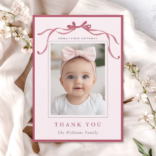Carte De Remerciements Fard rose rouge simple nœud photo d'anniversaire
