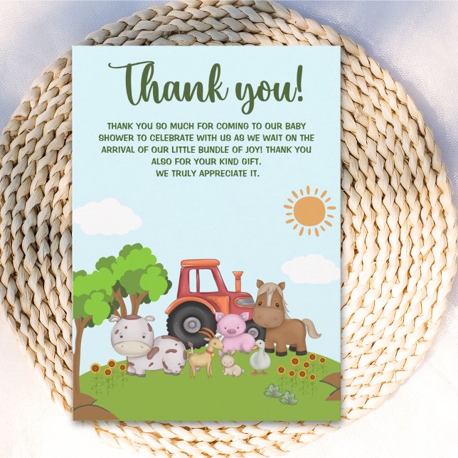 Carte De Remerciements Farm Barnyard Baby Shower (Créateur téléchargé)