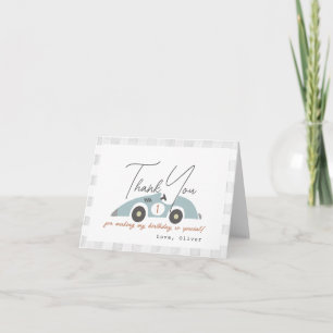 Carte De Remerciements Fast One Blue Race Car Boy 1er anniversaire
