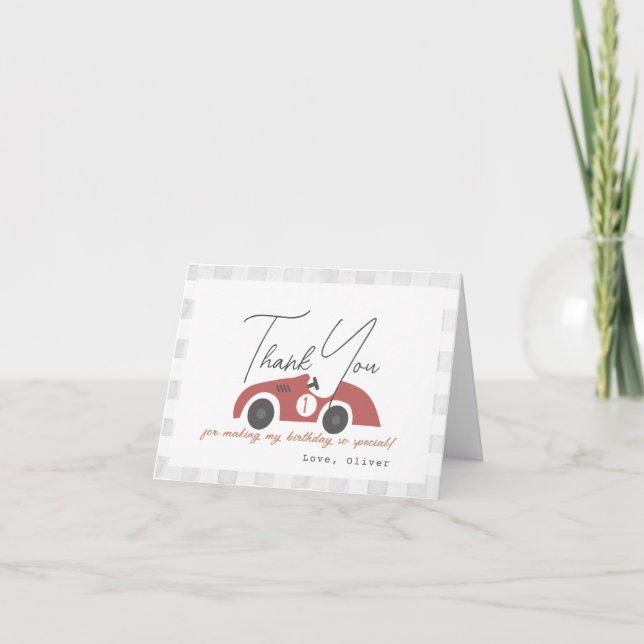Carte De Remerciements Fast One Red Race Car Boy 1st Birthday (Devant)