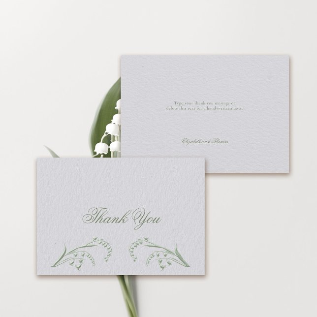Carte De Remerciements Faux Embossé Lily Valley Green Mariage officiel (formal wedding thank you card classic traditional faux embossed lily of the valley frame ivory green)