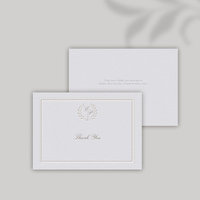 Carte De Remerciements Faux Embossés Ancre nautique ivoirienne Mariage of (nautical wedding thank you modern classic formal traditional faux embossed anchor crest monograms)
