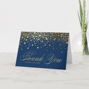 Carte De Remerciements Faux Gold Foil Confetti Dots Mariage bleu marine