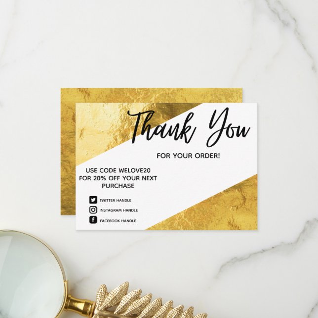 Carte De Remerciements Faux Gold Foil Média géométrique Insertion Remerci (Devant/Arrière en situation)