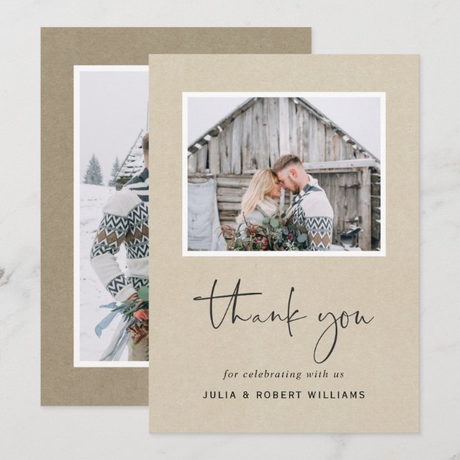 Carte De Remerciements Faux Kraft Mariage rustique 2 Photo (Devant / Derrière)
