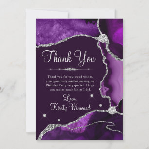 Carte De Remerciements Faux paillettes de nacre violettes et argentées po