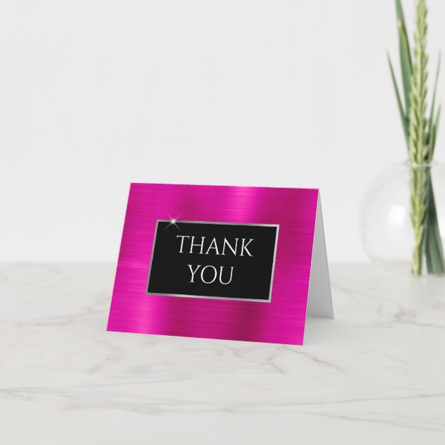 Carte De Remerciements Faux Pink Foil argent et noir (Devant)