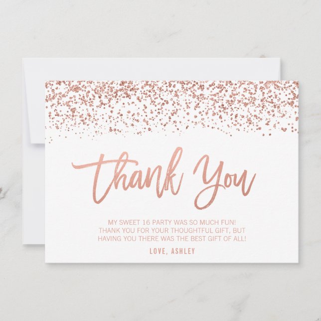 Carte De Remerciements Faux Rose Gold Parties scintillant Sweet 16 (Devant)