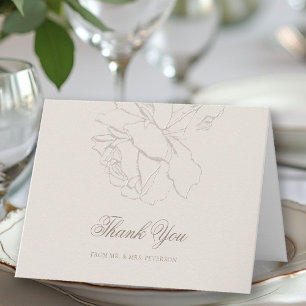 Carte De Remerciements Faux Roses en relief Classique Mariage Formel Ecru
