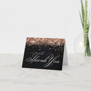 Carte De Remerciements Faux Sparkly Rose Gold Parties scintillant Noir