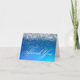 Carte De Remerciements Faux Sparkly Silver Parties scintillant Ocean Ombr