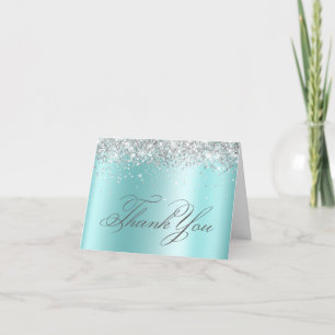 Carte De Remerciements Faux Sparkly Silver Parties scintillant Pale Turqu