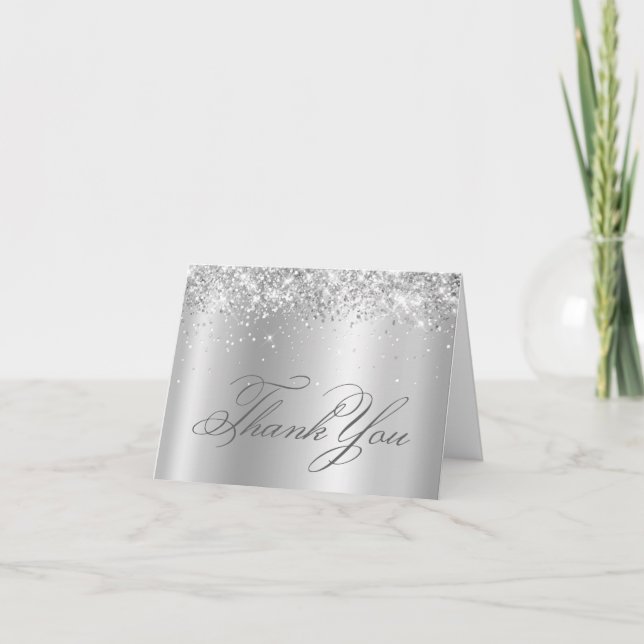 Carte De Remerciements Faux Sparkly Silver Parties scintillant Satin Ombr (Devant)