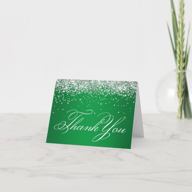 Carte De Remerciements Faux Sparkly Silver Parties scintillant Vert clair (Devant)