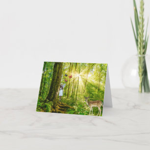 Carte De Remerciements Fée dans la forêt magique avec Bambi et papillon