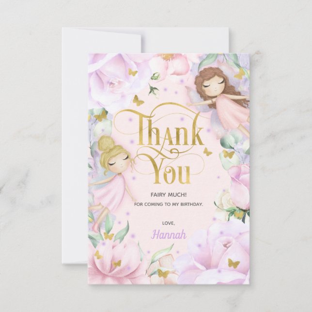 Carte De Remerciements Fée enchantée rose pâle anniversaire (Devant)
