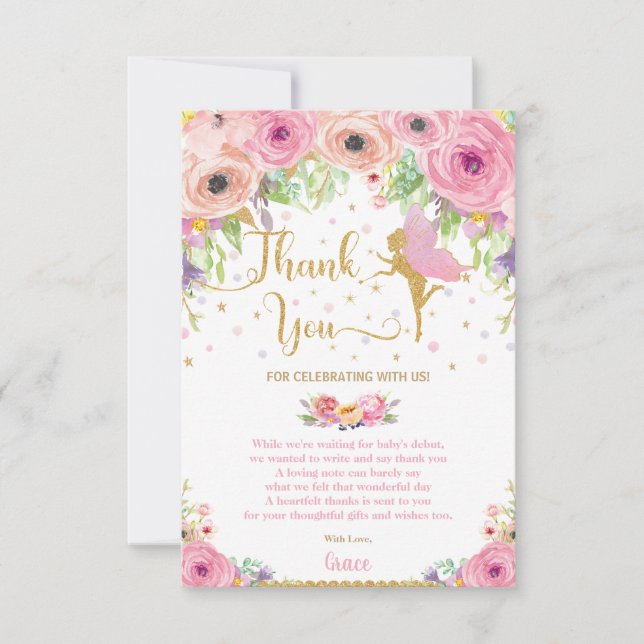 Carte De Remerciements Fée florale rose fantaisiste Baby Shower Anniversa (Devant)