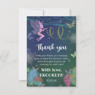 Carte De Remerciements Fées et papillon amis Fête de bébé paillettes