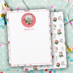 Carte De Remerciements Fées Rose Floral Champignons Fée Château Monogramm