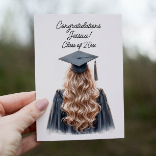Carte De Remerciements Félicitations Blonde Diplômée Féminine en Noir
