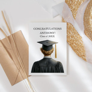 Carte De Remerciements Félicitations Blonde Homme Diplômé en Black Gown