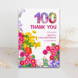 Carte De Remerciements Félicitations florales élégantes pour les 100 ans