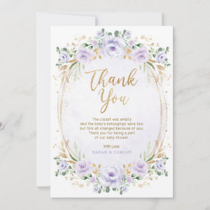 Carte De Remerciements Feminine Lavender Or Floral Baby Girl Douche