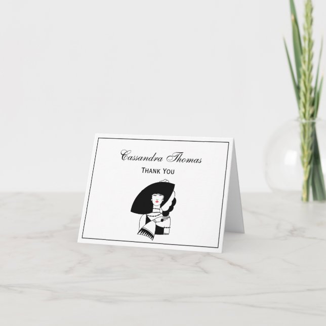 Carte De Remerciements Femme Art Déco En Gros Gants Casquettes RL (Devant)